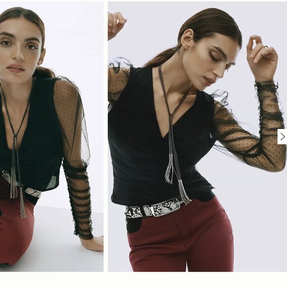 Maeve by Anthropologie | NWT Puffed Sheer-Sleeved Blouse in Black Sz. XL - Picture 2 of 13